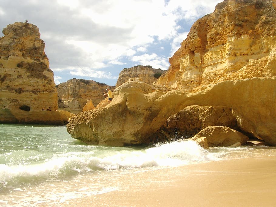 Algarve, Coast, Booked, Beach, marinha, sand, rock, cliffs, HD wallpaper