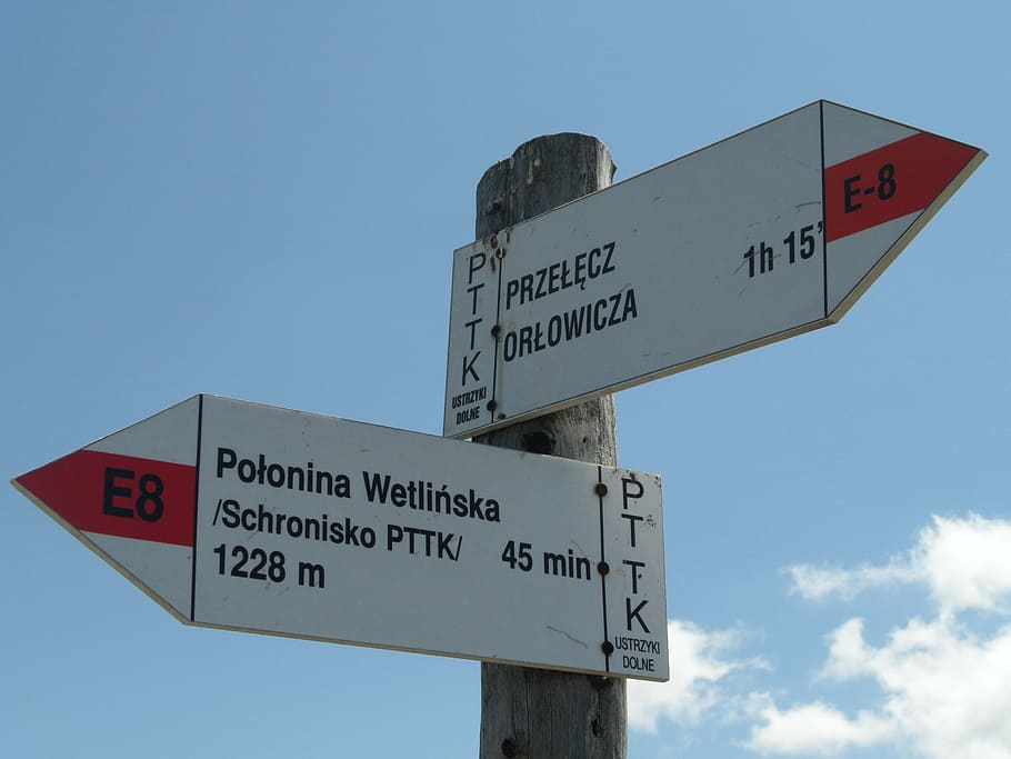 trail, signpost, bieszczady, hiking trails, footer, mountains, HD wallpaper