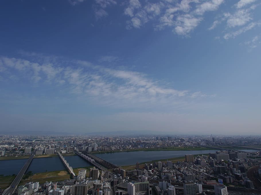 Osaka, Yodo River, sky, architecture, cityscape, building exterior HD wallpaper