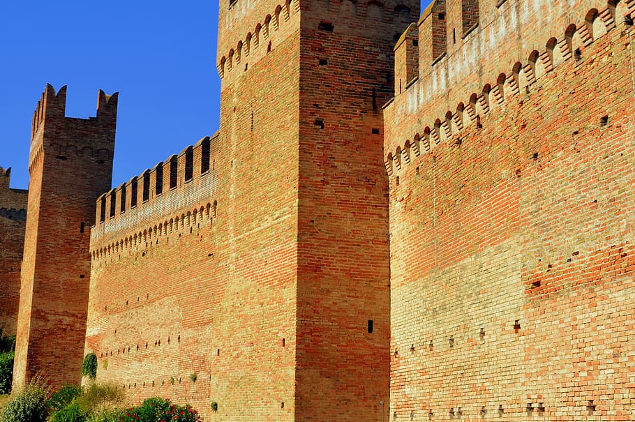 wall, bricks, castle, gradara, italy, fortress, barrier, architecture, HD wallpaper