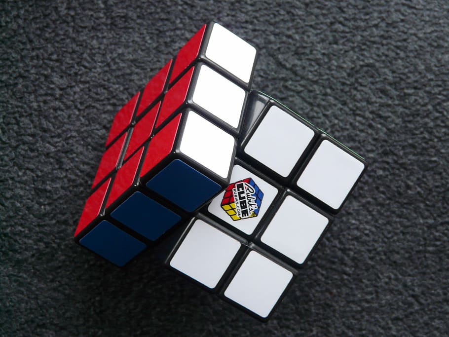 fixed 3x3 Rubik's Cube on black surface, Magic Cube, Puzzle, Erno Rubik