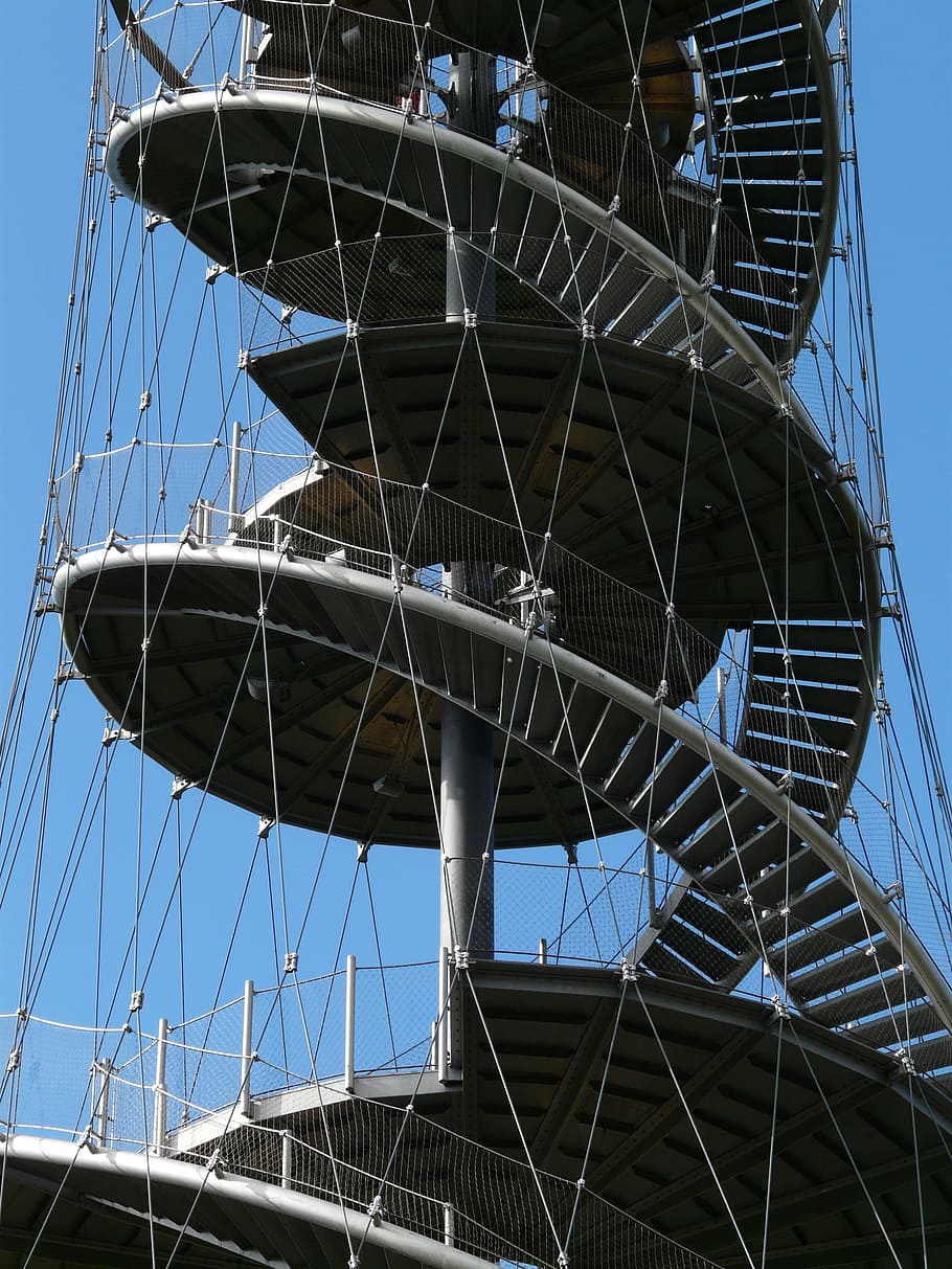 Stairs, Spiral Staircase, Metal, gradually, ropes, steel cables, HD wallpaper