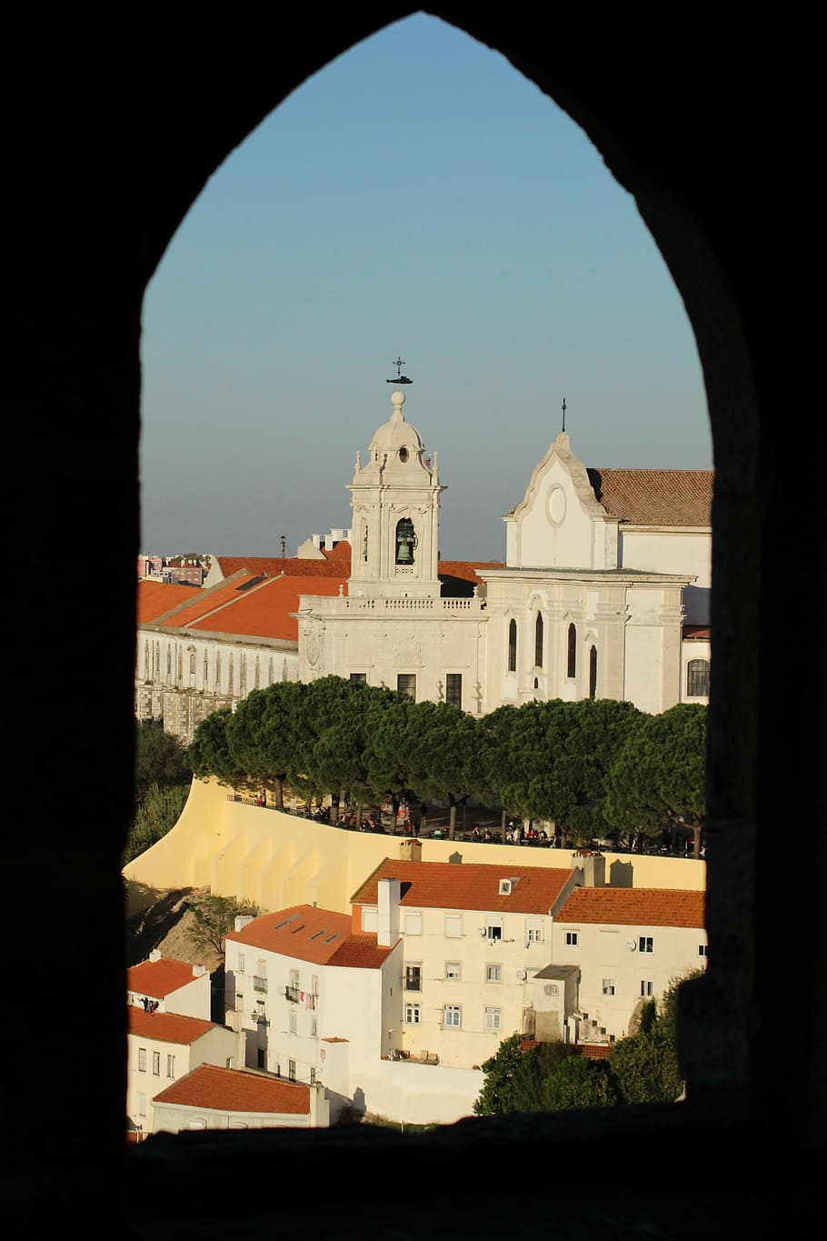 lisbon, portugal, castle, tagus river, window, landscape, church, HD wallpaper