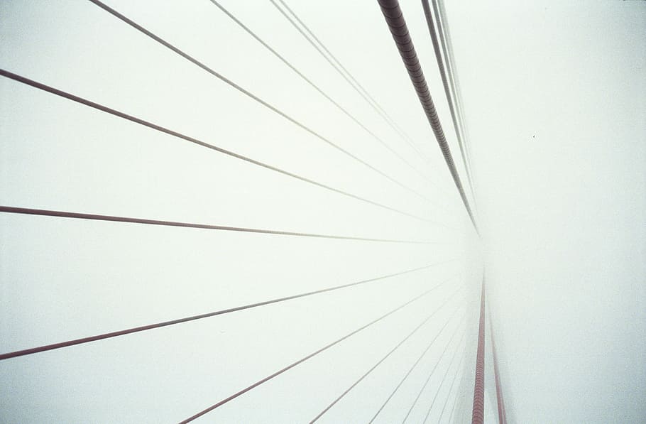 low angle view of a suspended bridge during daytime, cable HD wallpaper