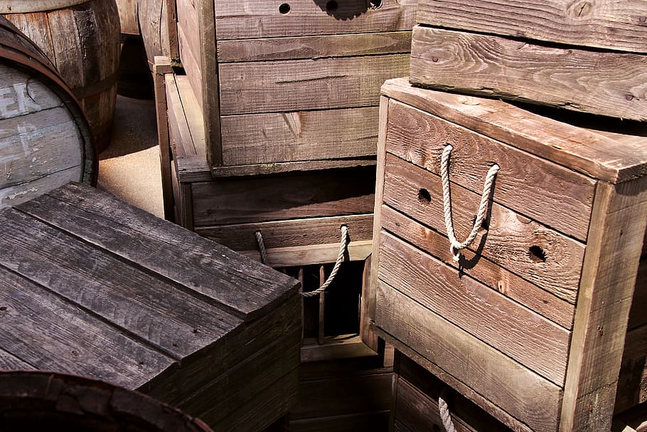 brown wooden box lot close-up photography, boxes, crates, container HD wallpaper