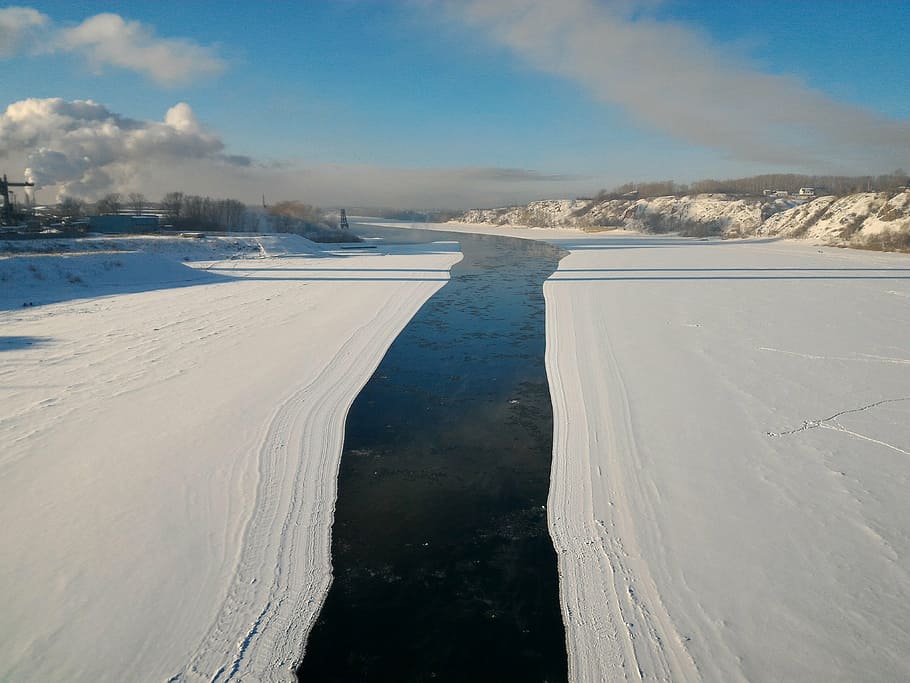river, winter, tom, siberia, sky, scenics - nature, cloud - sky HD wallpaper