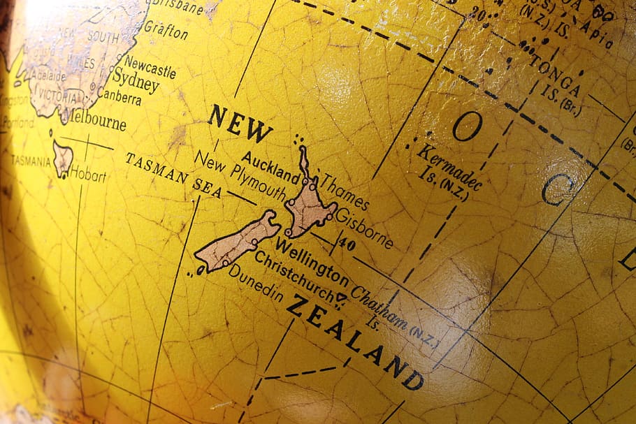 New Zealand map, Globe, Vintage, World, Global, Geography, continent