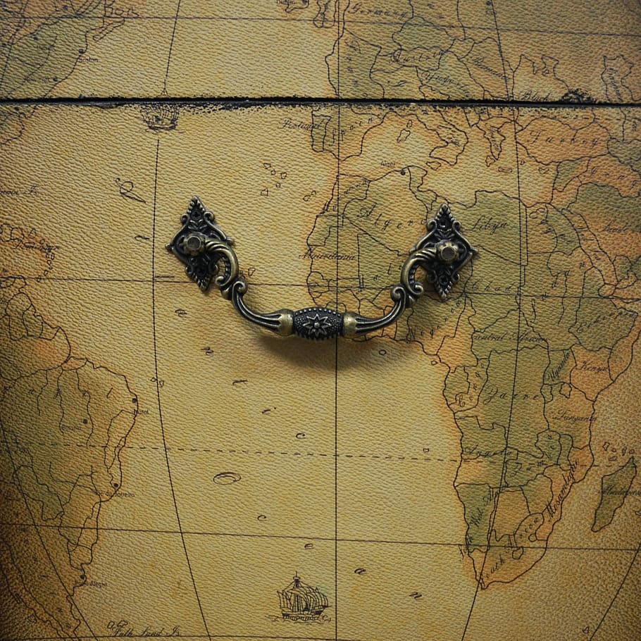 Atlantic Ocean, Map, Vintage, Trunk, handle, africa, travel HD wallpaper