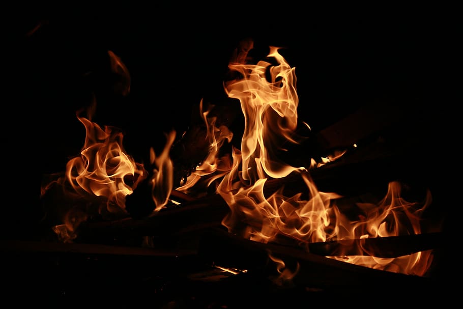 dark, night, fire, flame, bonfire, hot, light, burning, heat - temperature HD wallpaper