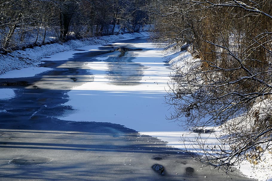 danube, tuttlingen, river, winter, snow, silent, germany, recovery, HD wallpaper