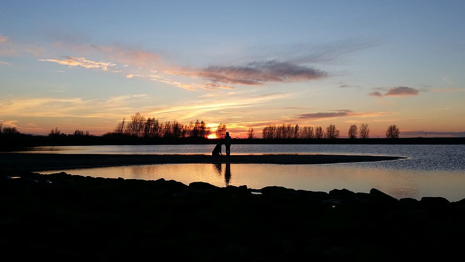 Evening, Sunset, Silhouette, Clouds, Sky, afterglow, dusk, romantic HD wallpaper