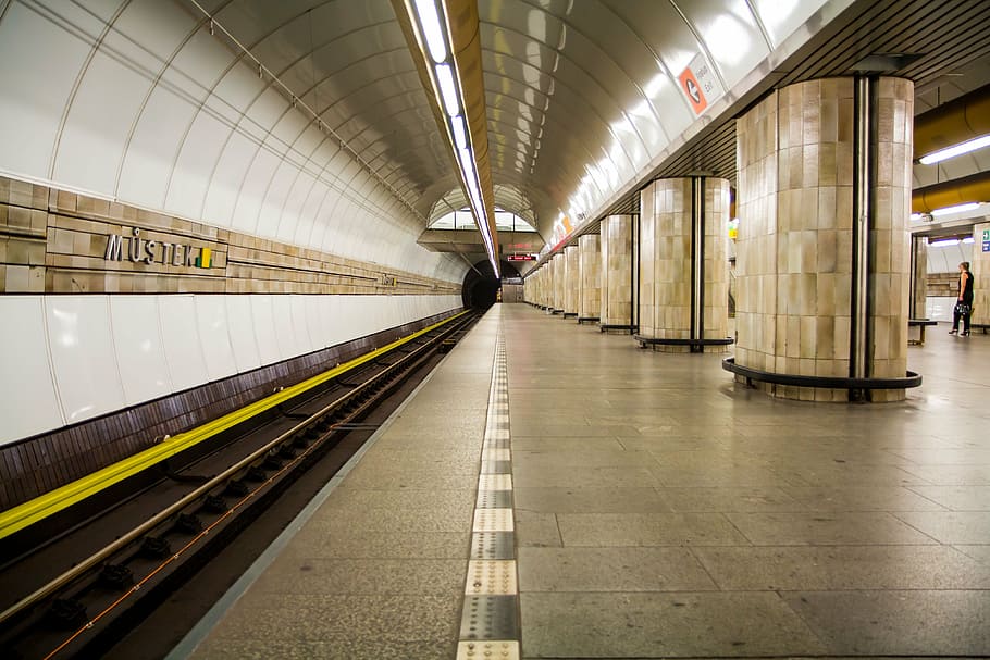 empty subway train station, prague, metro, lines, czech republic, HD wallpaper