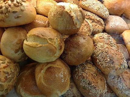 baked bread lot, roll, weizenbroetchen, bakery, breakfast, small cakes HD wallpaper