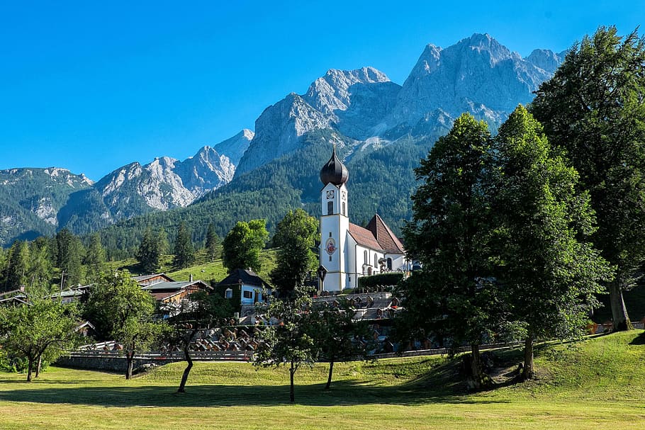 bavaria, grainau, church, germany, alps, nature, landscape, HD wallpaper