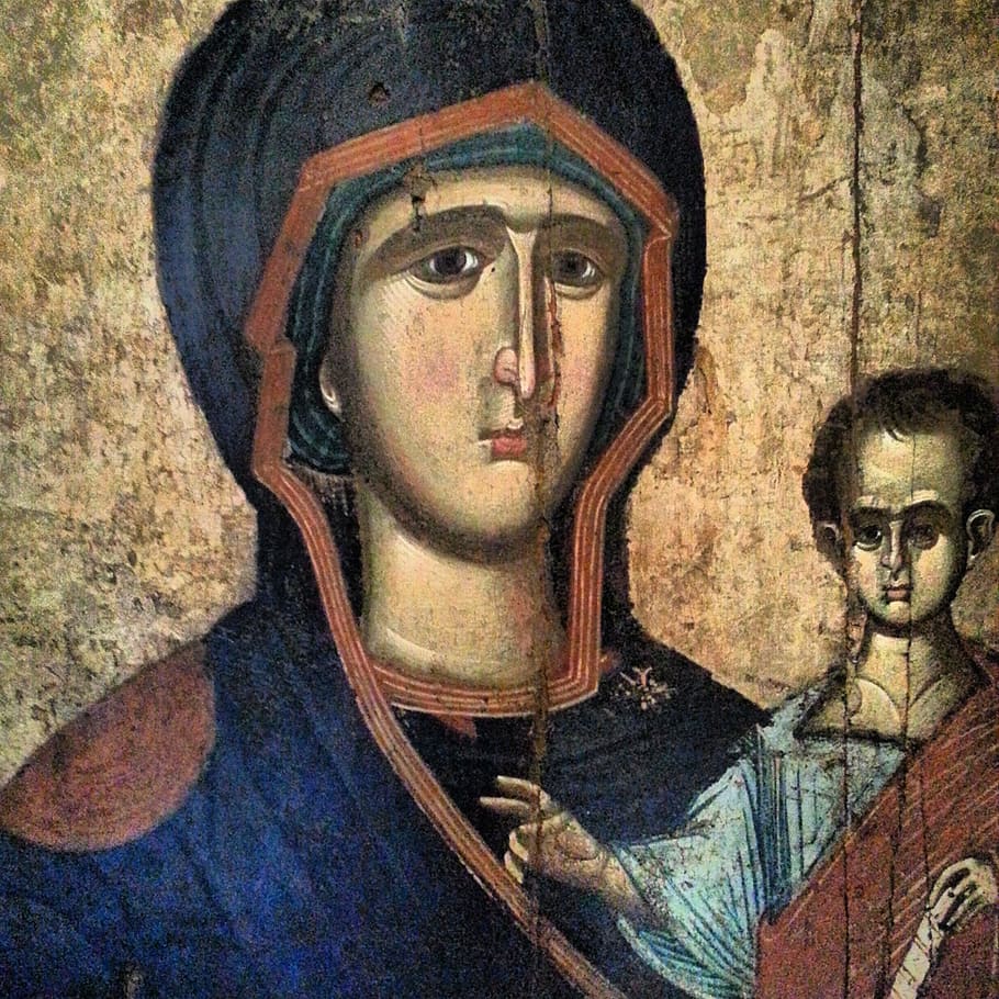 our lady, icon, greece, portrait, human representation, front view HD wallpaper