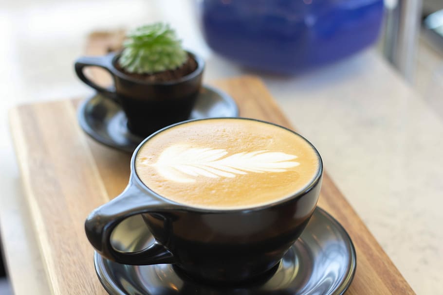 selective focus photography of cup filled with cappuccino, coffee HD wallpaper