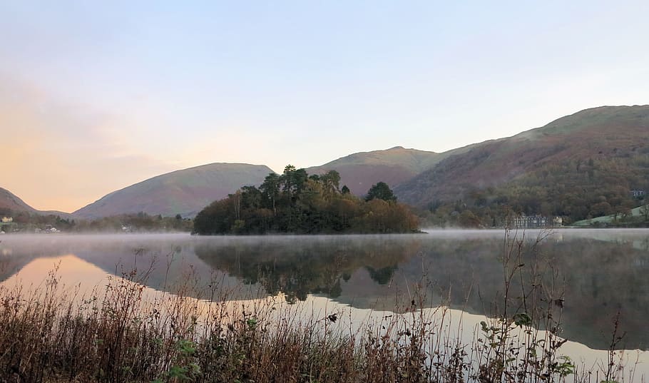 landscape photo of mountain, grasmere, lake, cumbria, district HD wallpaper