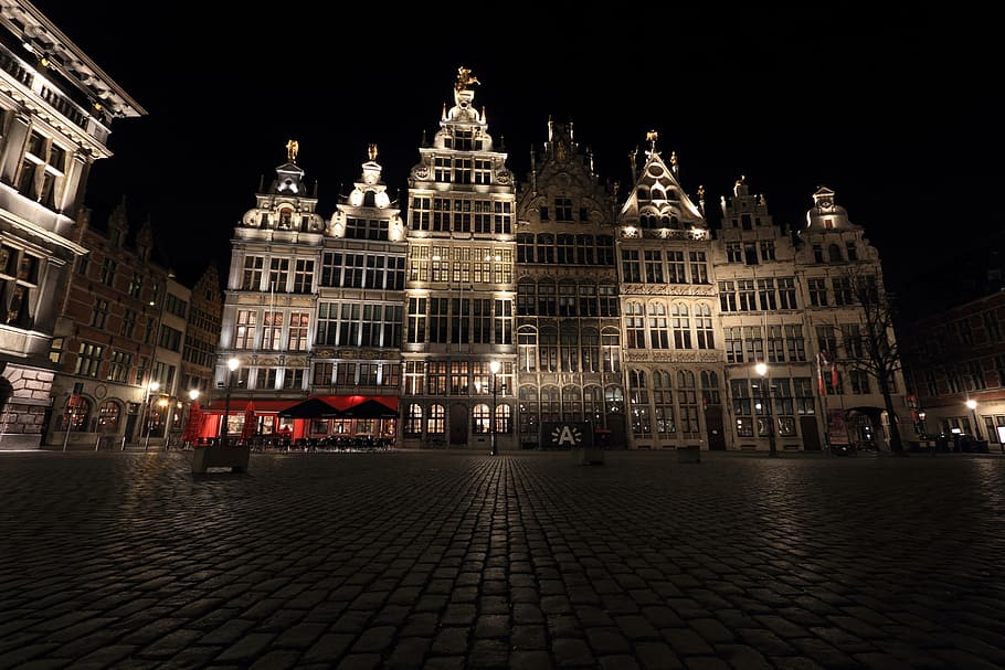 Belgium, Antwerp, Square, Evening, night, building exterior HD wallpaper