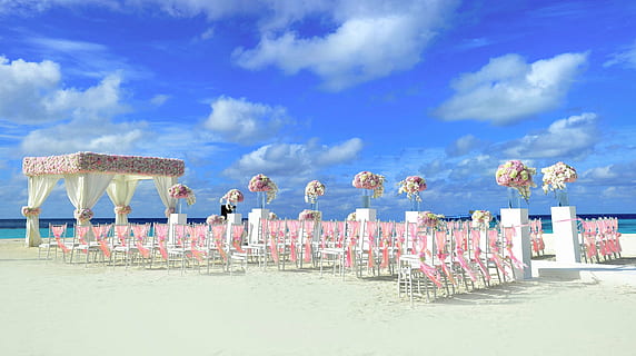 bridal and groom beach set, atoll, decor, decorations, destination HD wallpaper