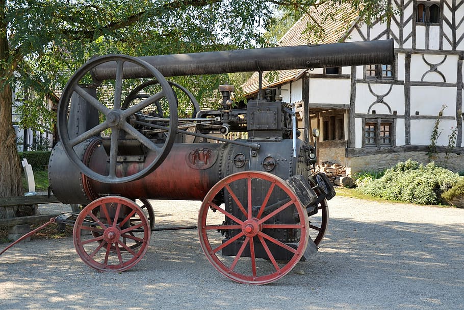 Steam, Museum, dorstmachine, wheel, day, horse cart, transportation HD wallpaper