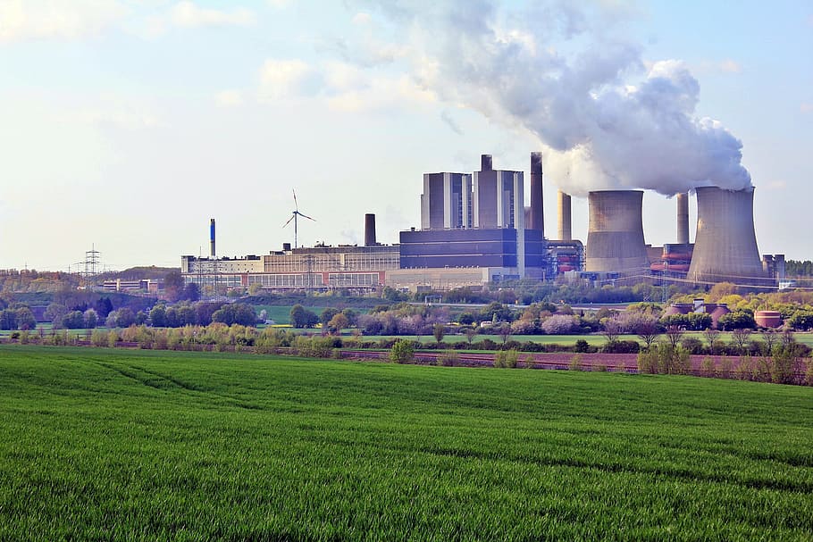 Power Plant, Clouds, Industry, Chimney, factory, current, environment HD wallpaper