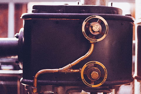 close-up photo of black industrial machine, steam boiler, steam generator HD wallpaper