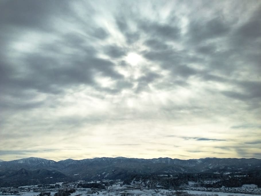 cloud, sun, sky, mountain, winter, light and dark, radiation HD wallpaper