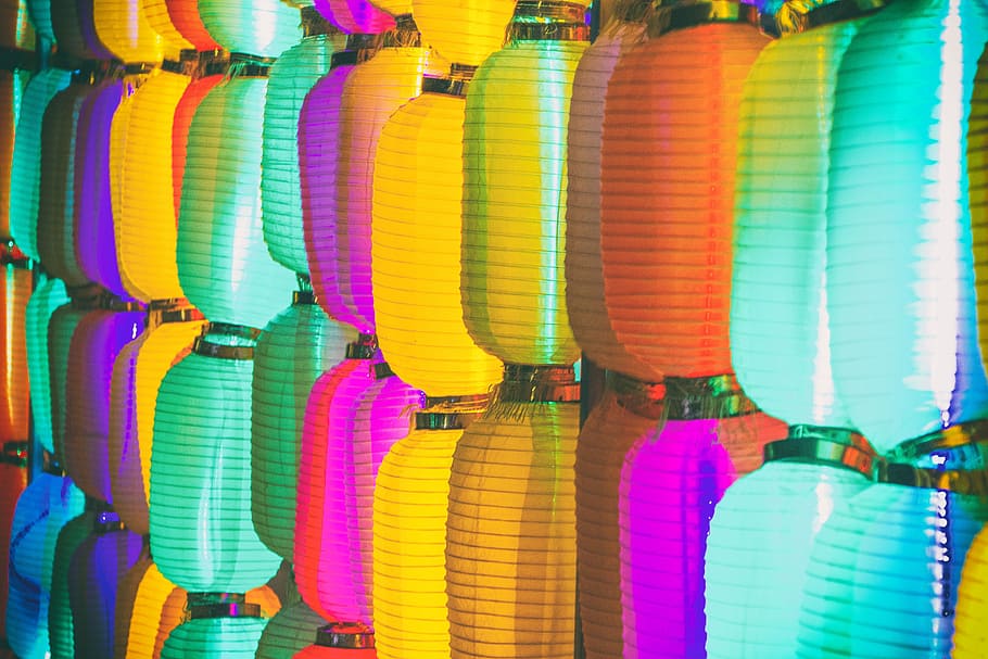 lighted paper lamp lot, assorted-color lamps, lantern, colour HD wallpaper