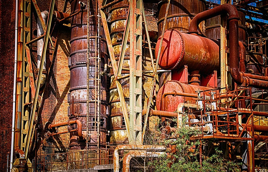 pump with tanks attached at the building, factory, industry HD wallpaper
