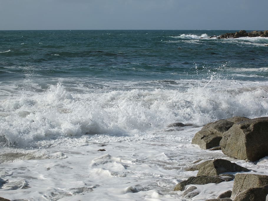 Sea, Ocean, Seaside, Atlantic, shore, france, nature, wild coast HD wallpaper