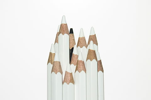 photography of white pencils with white background, black, difference HD wallpaper