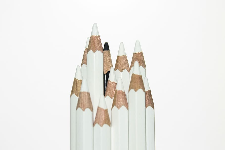 photography of white pencils with white background, black, difference HD wallpaper