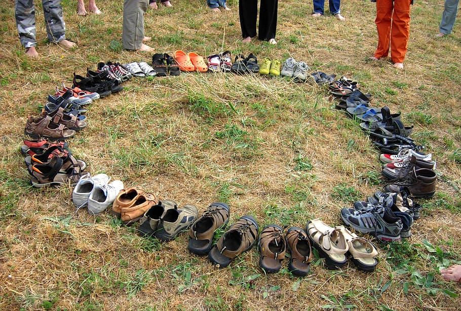assorted footwear lot on field, seminar, motivation, joy of life