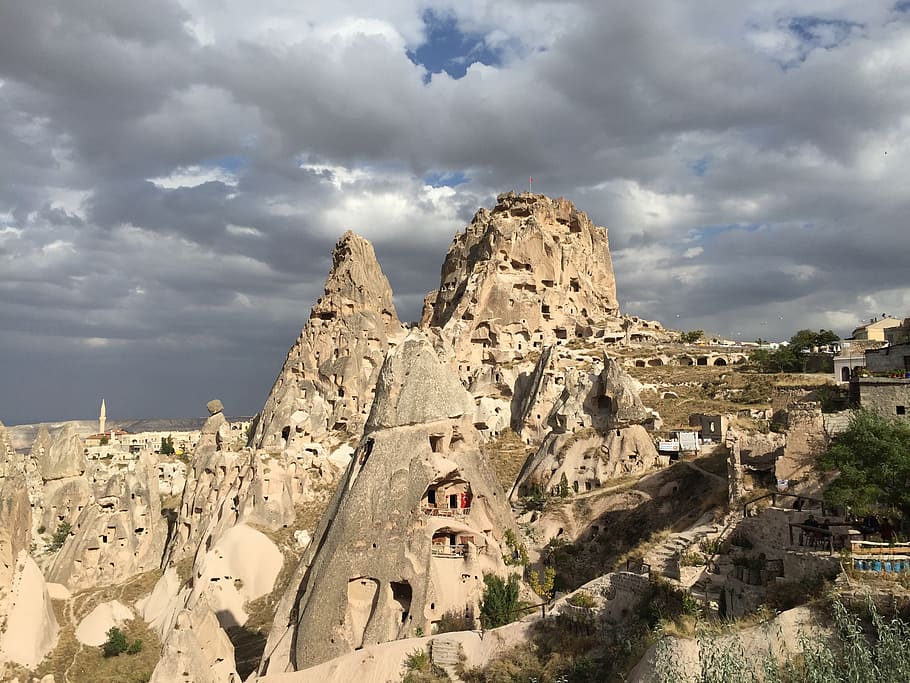 uchisar, cappadocia, turkey, cloud - sky, architecture, built structure, HD wallpaper
