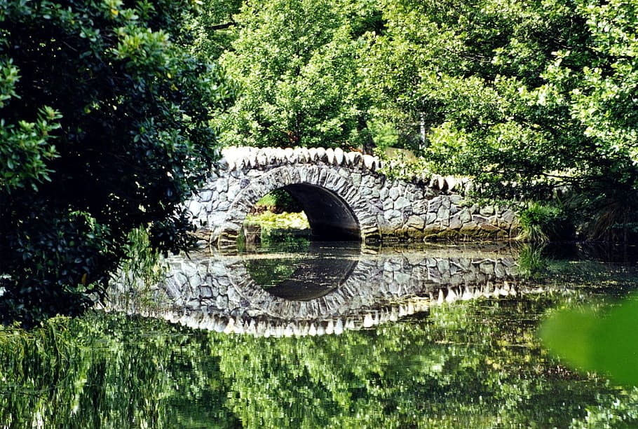 brown concrete bridge near lake, reflection, architecture, structure HD wallpaper