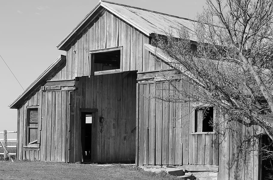 grayscale photography of barn, old, historic, wooden, rural, weathered, HD wallpaper