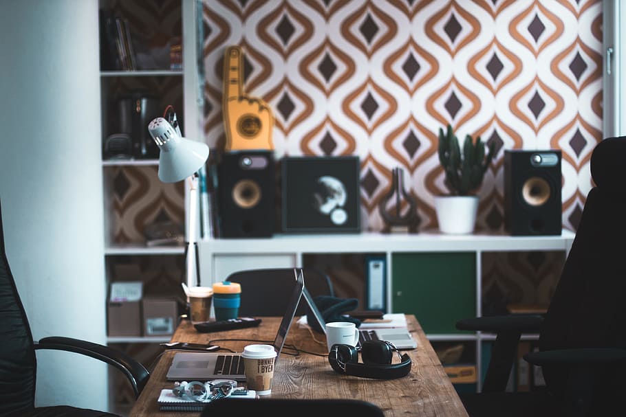 speakers on top of table, office, work, business, desk, workspace HD wallpaper