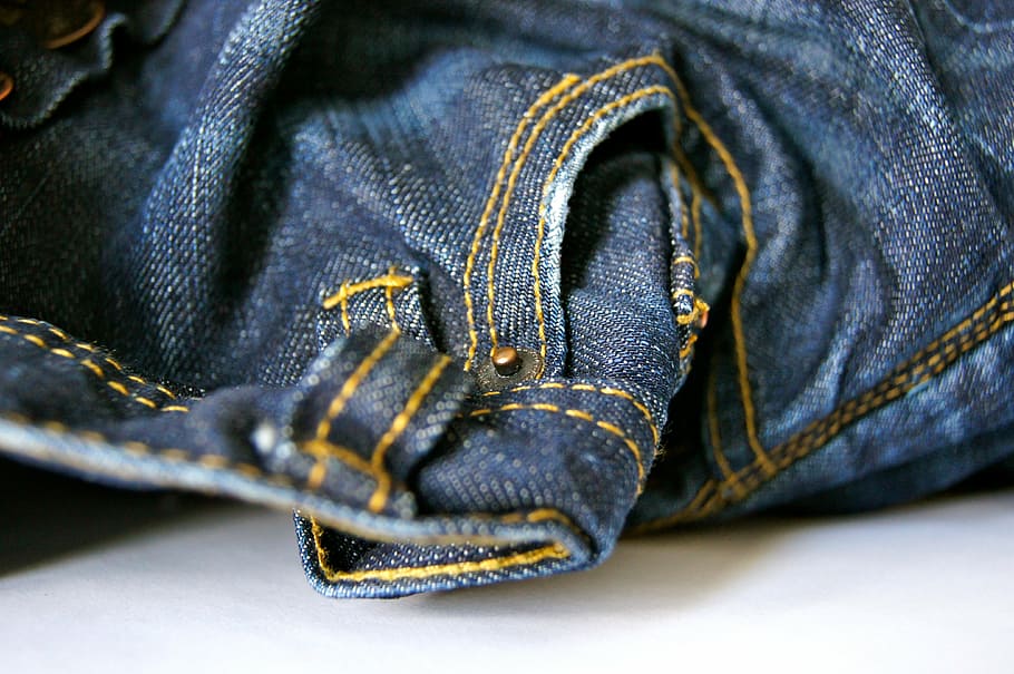 closeup photo of blue denim bottoms, fabric, sew, pants, clothing