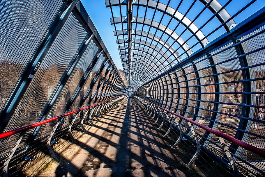 Bridge, Prospect, Depth, Metal, blue, red, shadow, architecture HD wallpaper