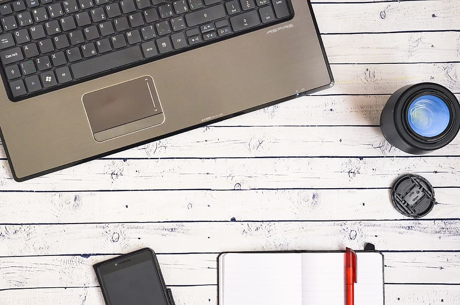 business, computer, work desk, keyboard, notepad, workbook HD wallpaper