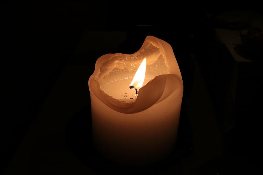 ignited white pillar candle, flame, light, fire, dark, burning HD wallpaper
