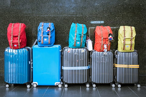 assorted-color luggage bags lot, suitcases, baggage, vacation HD wallpaper