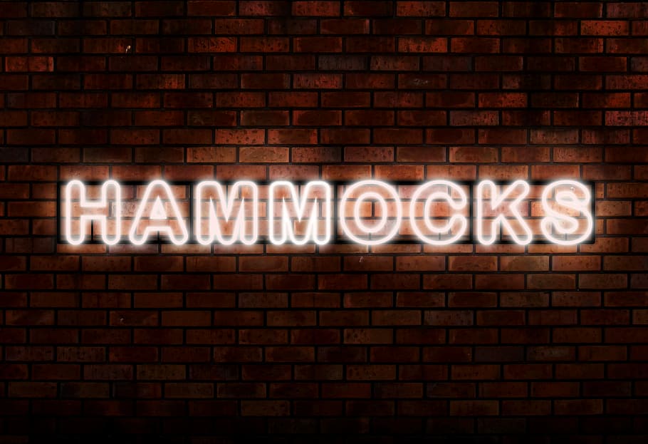 Hammocks, Neon Lights, Word, Typography, glow, glowing, rendering HD wallpaper