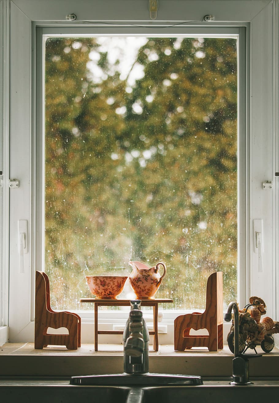 Spring Morning, ceramic teapot on mini table on windowsill, bokeh HD wallpaper