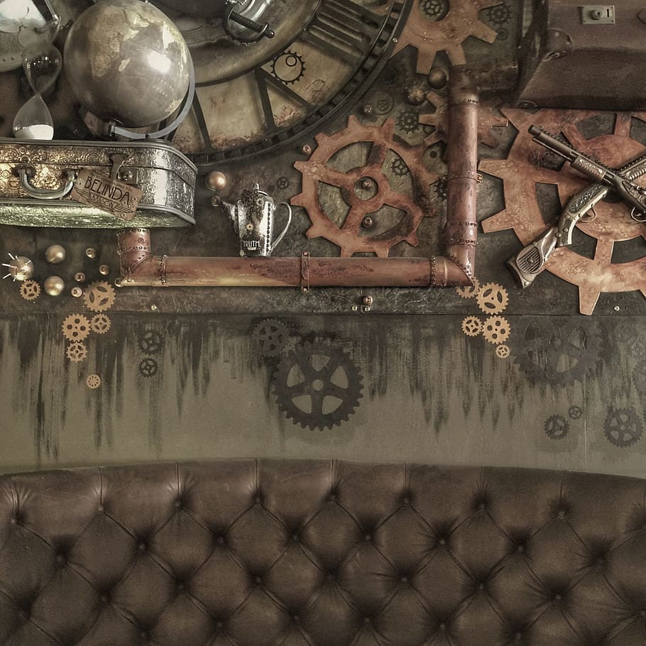 brown and gray world map globe and pistols wall decors, photo HD wallpaper