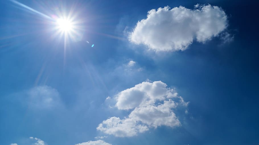 sky, sunny, clouds, cloudy, blue, cloud - sky, sunlight, sunbeam HD wallpaper