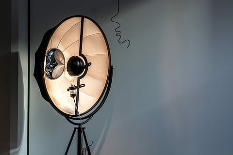 black studio light turned on, turned-on softbox near wall, decor HD wallpaper
