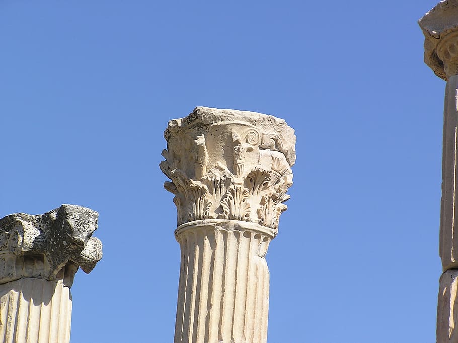 ephesus, columns, archaeology, sky, clear sky, history, low angle view HD wallpaper