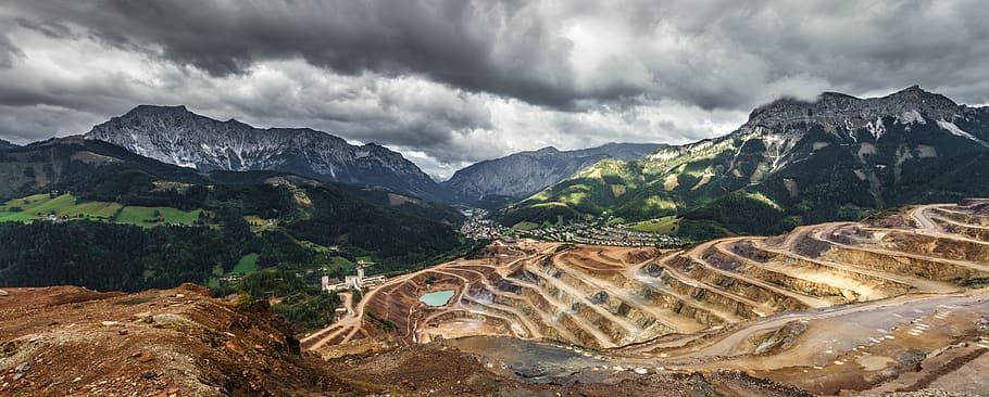 landscape photograph of terraces, pit, mine, hole, open, quarry, HD wallpaper