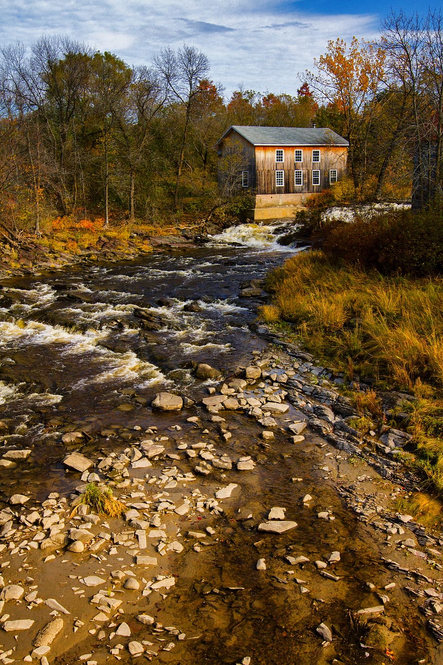 Landscape, River, Nature, Fall, Sawmill, rock, water courses HD wallpaper
